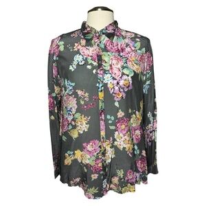 Johnny Was Boho Medium Floral Print Button Down Blouse